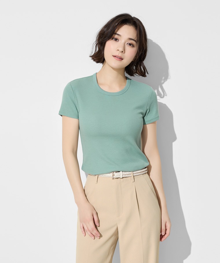 羅紋圓領短袖T恤-女