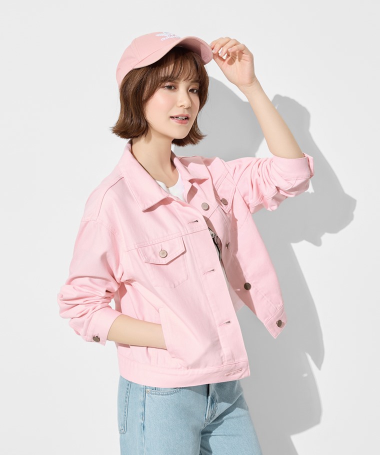 多色牛仔寬鬆短版外套-女