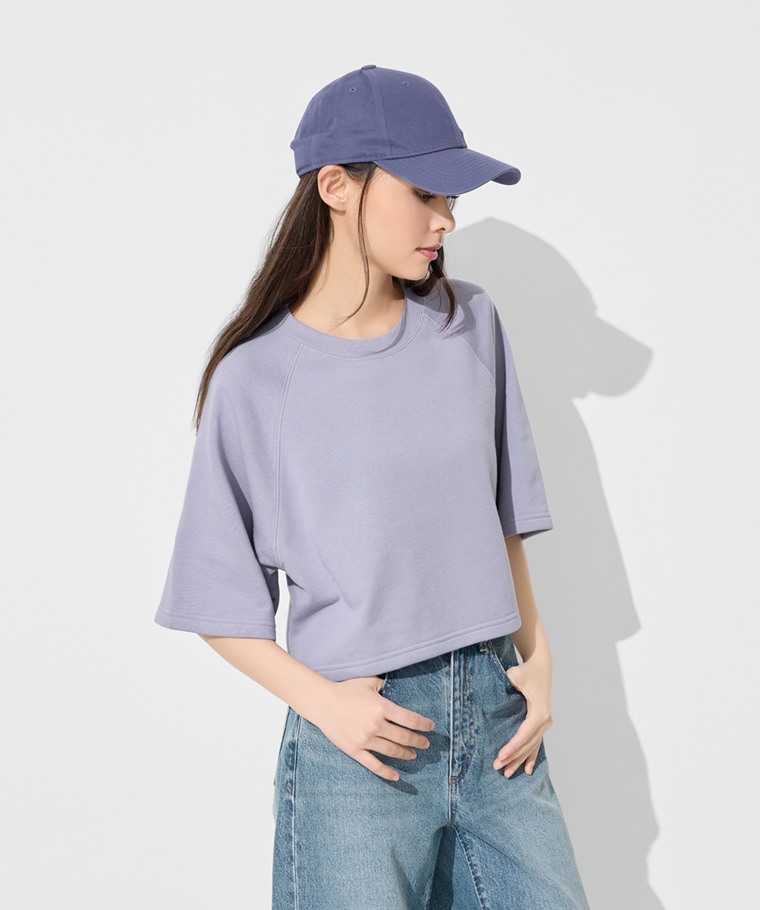 毛圈寬鬆短版五分袖T恤-女
