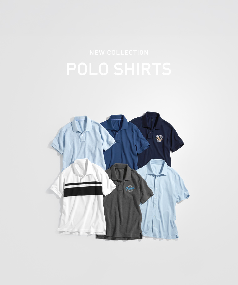 夏日精選男裝：男 · 涼感棉質襯衫式polo衫,男 · 純棉網眼polo衫,男 · 純棉網眼徽章polo衫,男 · 純棉網眼條紋polo衫