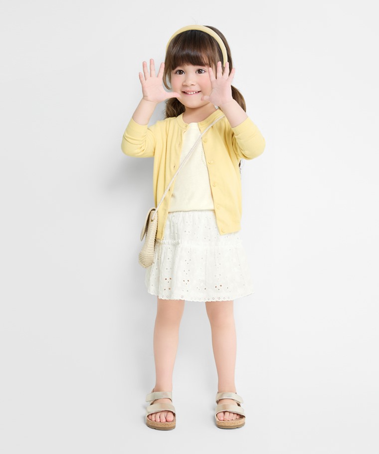 春夏童裝新品：童 · 蕾絲蛋糕褲裙,童 · 棉質針織外套,童 · 竹節棉蕾絲口袋T恤