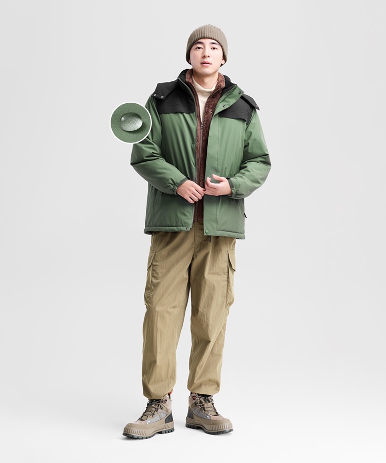 防水機能鋪棉連帽外套-男