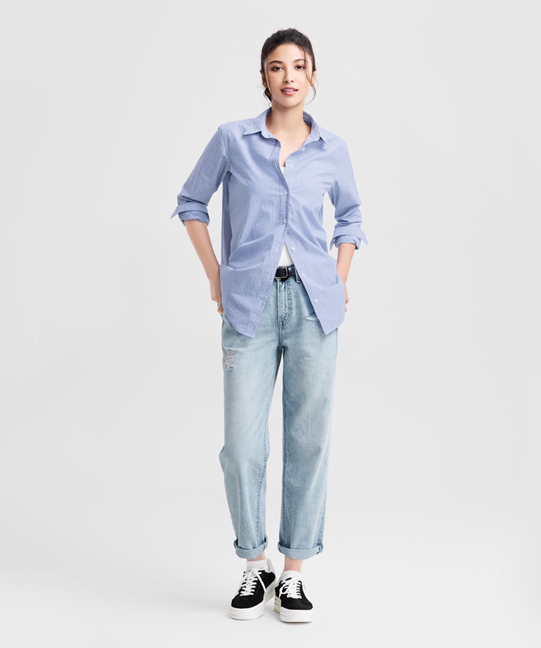 刷破男友風九分牛仔褲-女