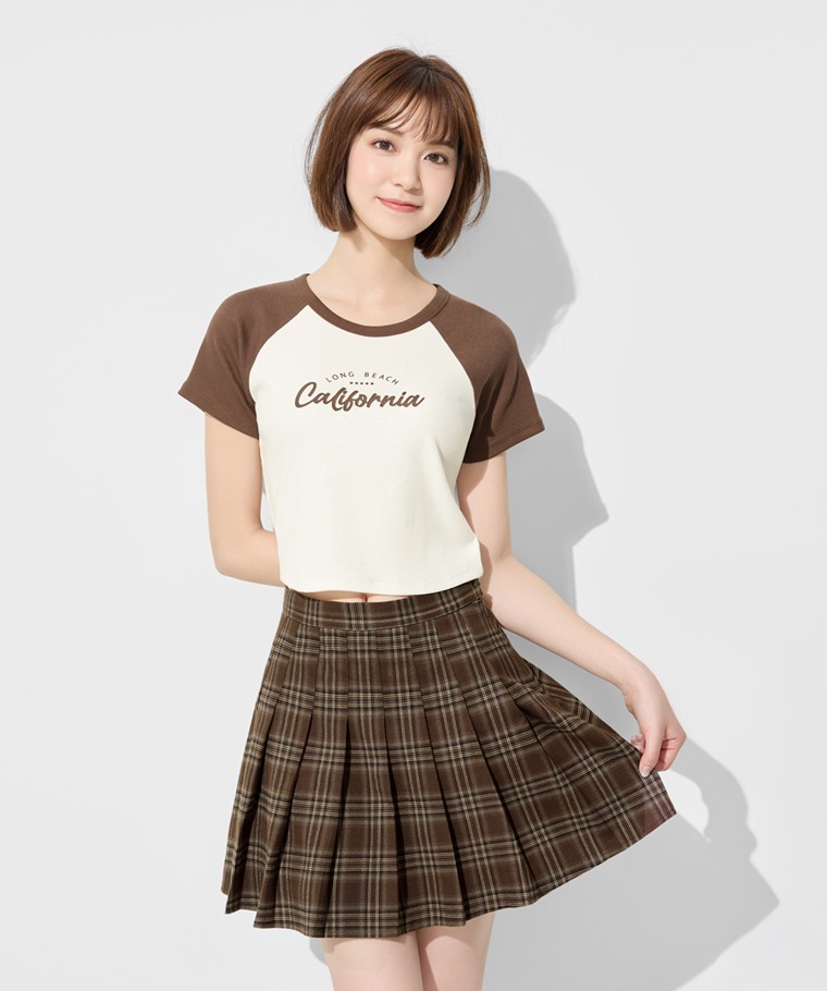 格紋百褶連褲短裙-女