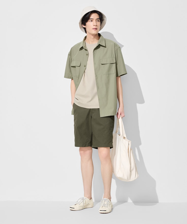 春夏男裝新品：男 · 輕涼棉質背心,男 · 卡其短褲,男 · 工裝寬版短袖襯衫