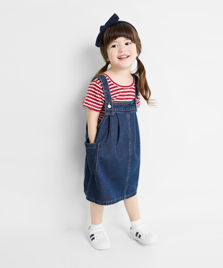 寬鬆牛仔吊帶裙-童