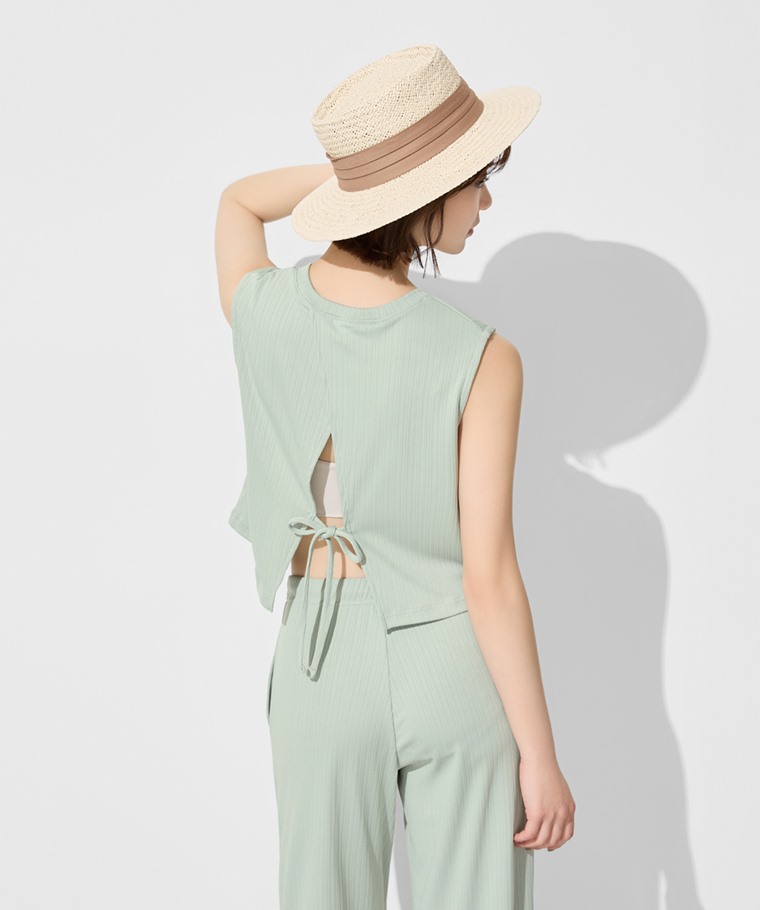 羅紋開衩無袖上衣-女