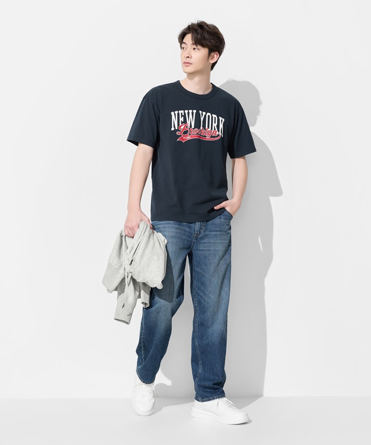 粗紡寬版文字印花T恤-01-男