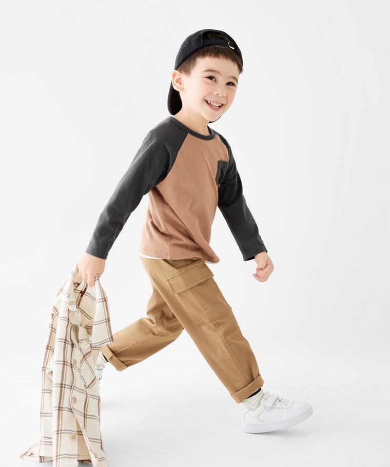 羅紋貼袋長褲-童