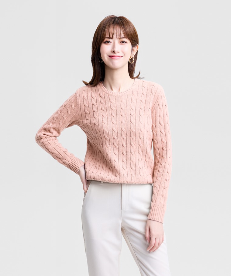 麻花圓領毛衣-女
