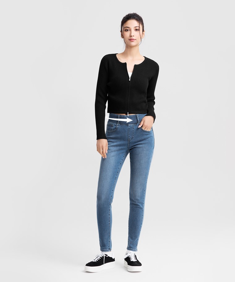 高腰收腹緊身牛仔褲-女