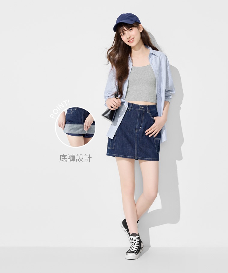 工裝牛仔連褲短裙-女