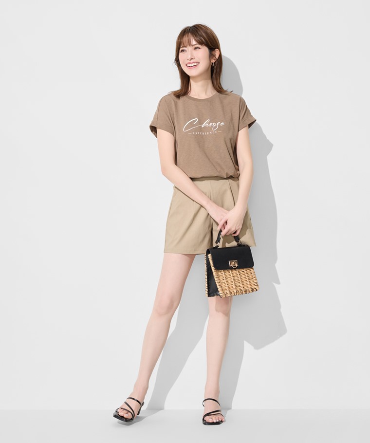 竹節棉文字寬版T恤-女