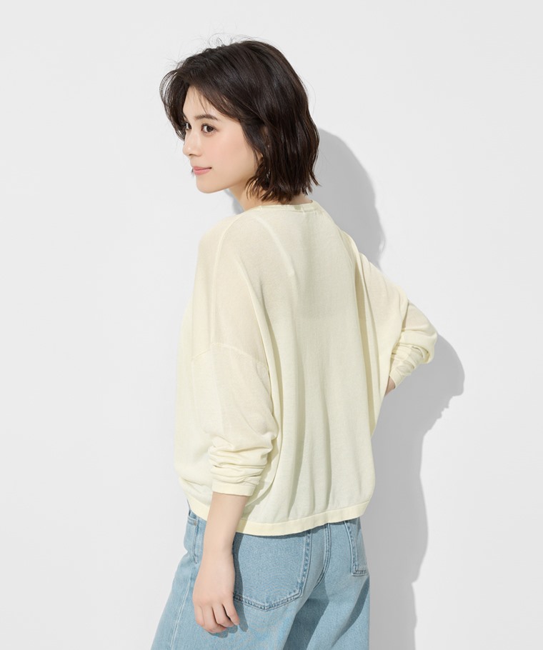 透膚寬鬆短版針織衫-女