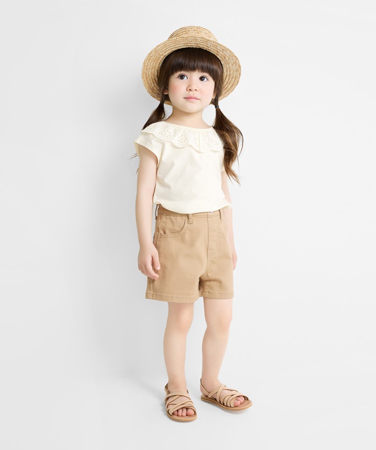 竹節棉蕾絲造型T恤-童