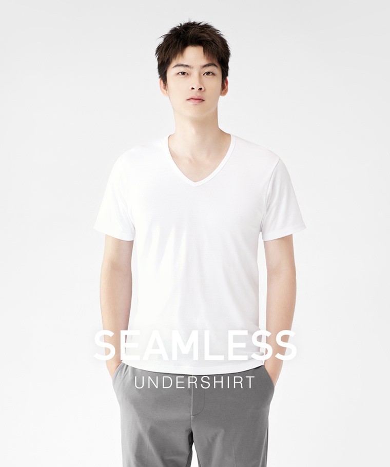 無側縫V領T恤(2入)-男