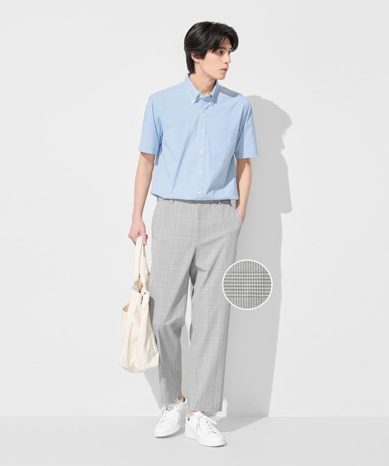 彈性西裝格紋九分褲-男