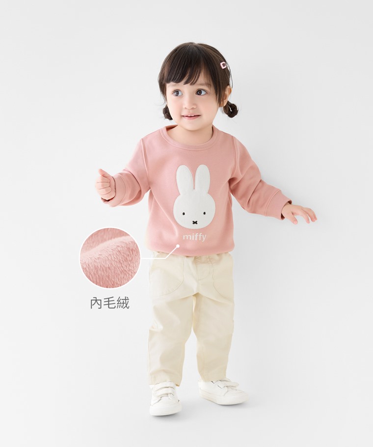 Miffy and Friends毛絨貼布繡圓領上衣-Baby - 經典圓領剪裁，搭配毛絨貼布繡設計，增添視覺層次與可愛細節。