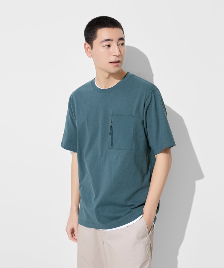 春夏男裝新品：男 · 純棉厚寬版拉鍊袋五分袖T恤,男 · 卡其短褲,男 · 文字厚版印花T恤-04