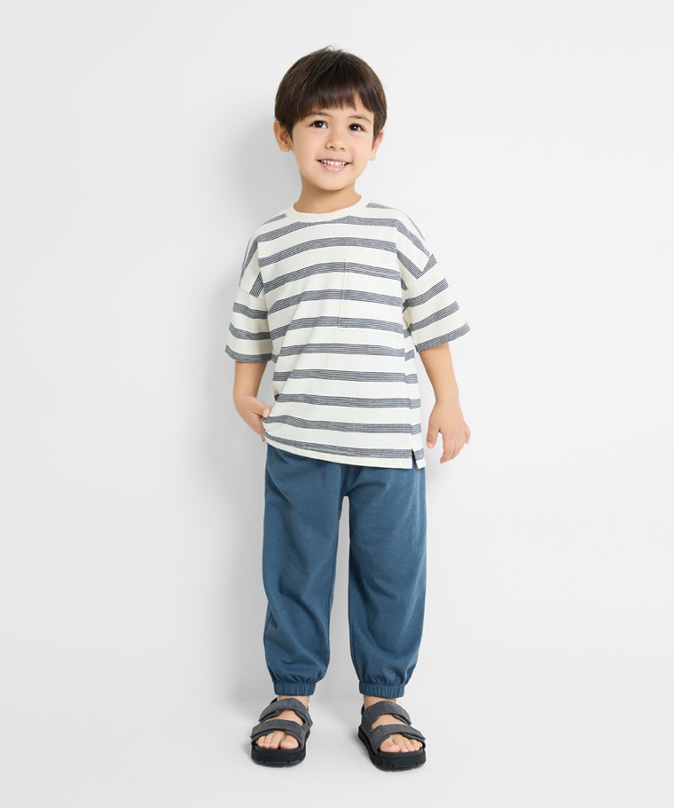 竹節棉束口褲-童