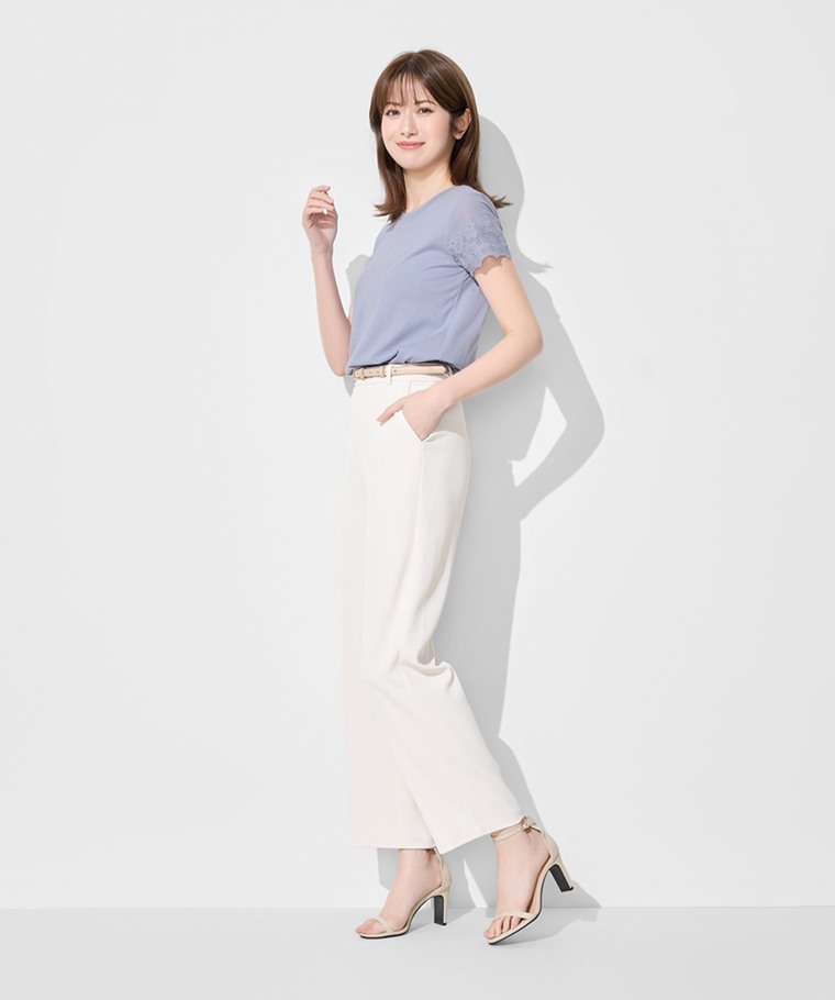 柔滑棉蕾絲袖上衣-女