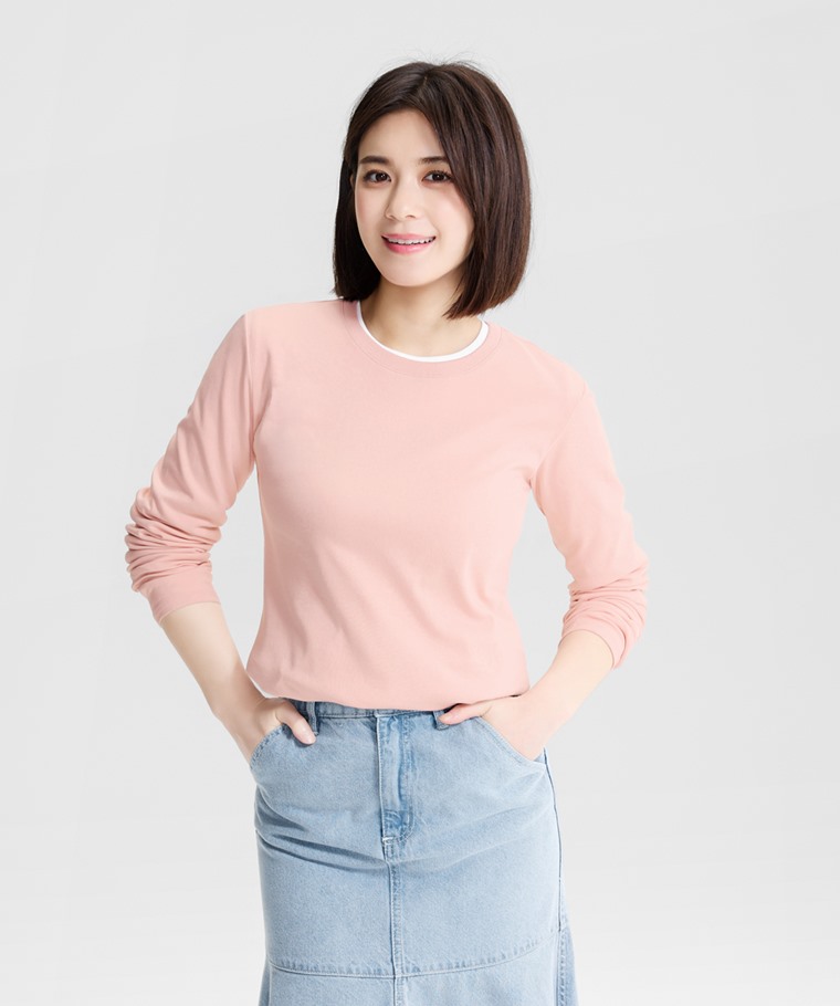 純棉厚實圓領長袖T恤-女