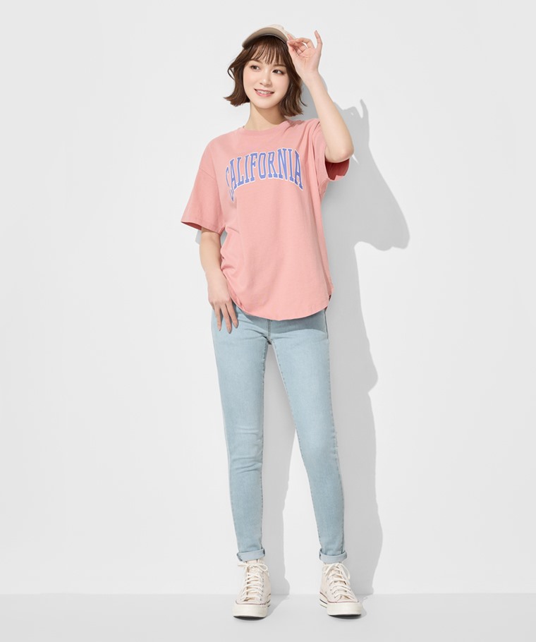 粗紡寬長版文字印花T恤-女