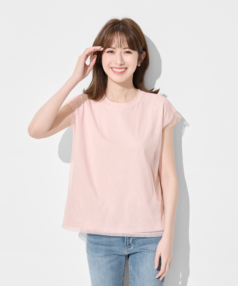 柔滑棉網紗連袖上衣-女