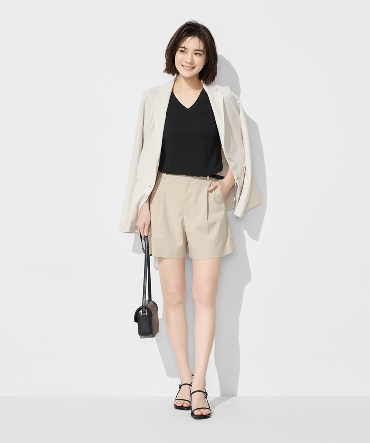 竹節棉V領T恤-女