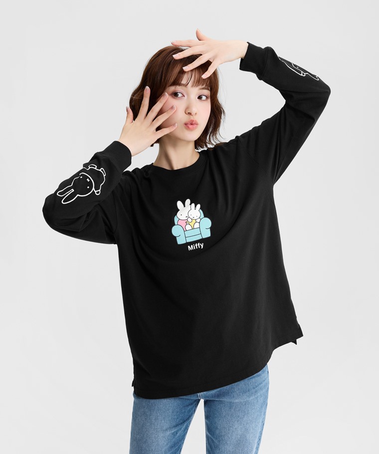 Miffy寬長版長袖印花T恤-08-女