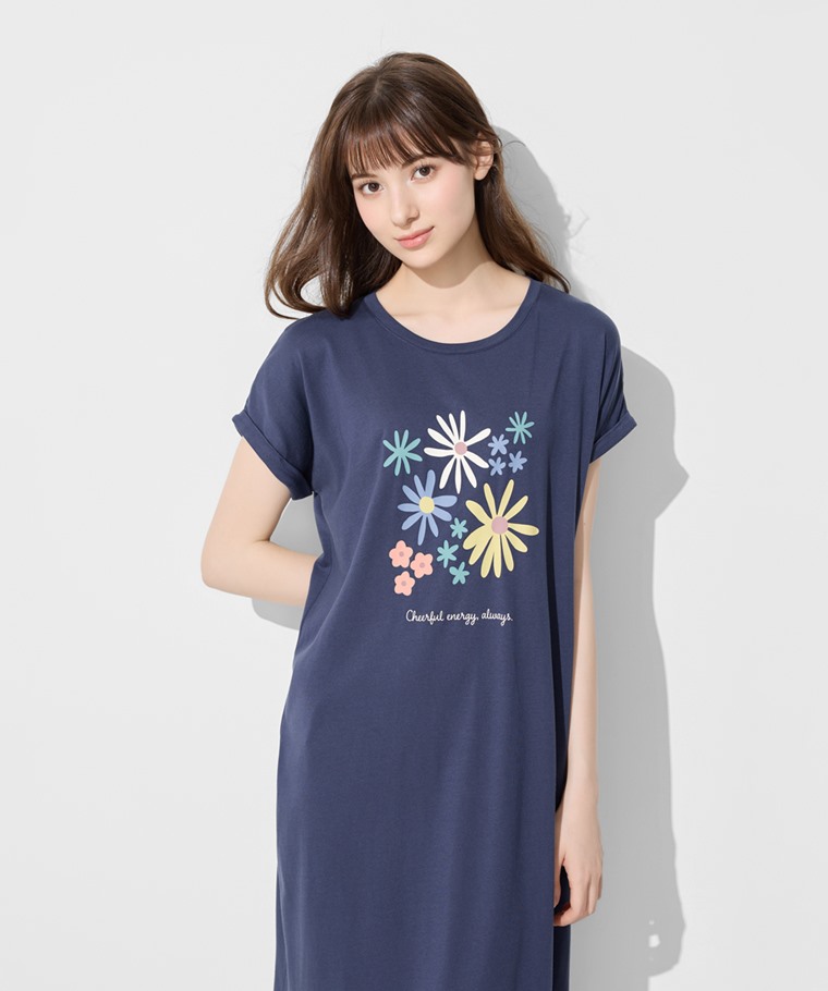莫代爾花卉連袖長洋裝-女