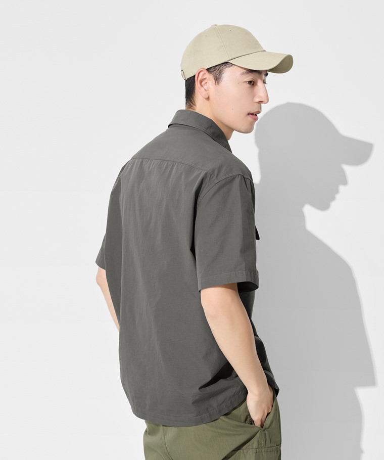 工裝寬版短袖襯衫-男