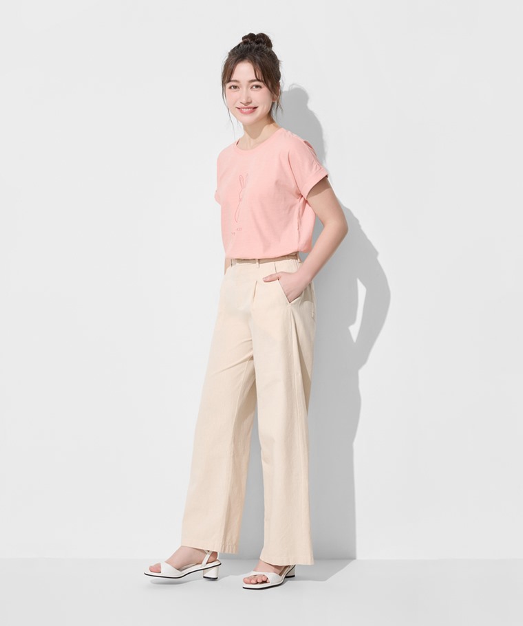 竹節棉寬鬆動物印花T恤-女