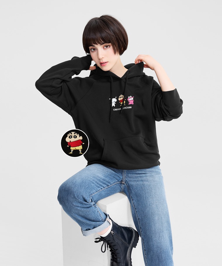 蠟筆小新刷毛電繡連帽衫-05-女