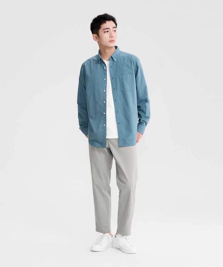 牛津修身長袖襯衫-男