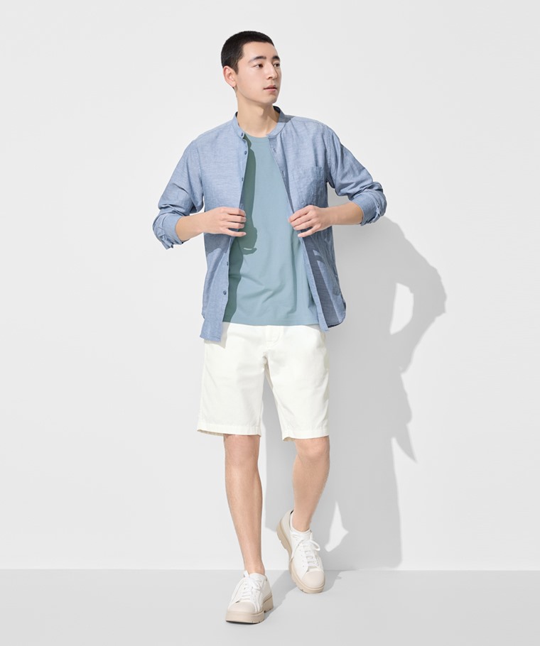 春夏男裝新品：男 · 棉麻立領長袖襯衫,男 · 卡其短褲,男 · 純棉背心,男 · 素色踝襪(3入)