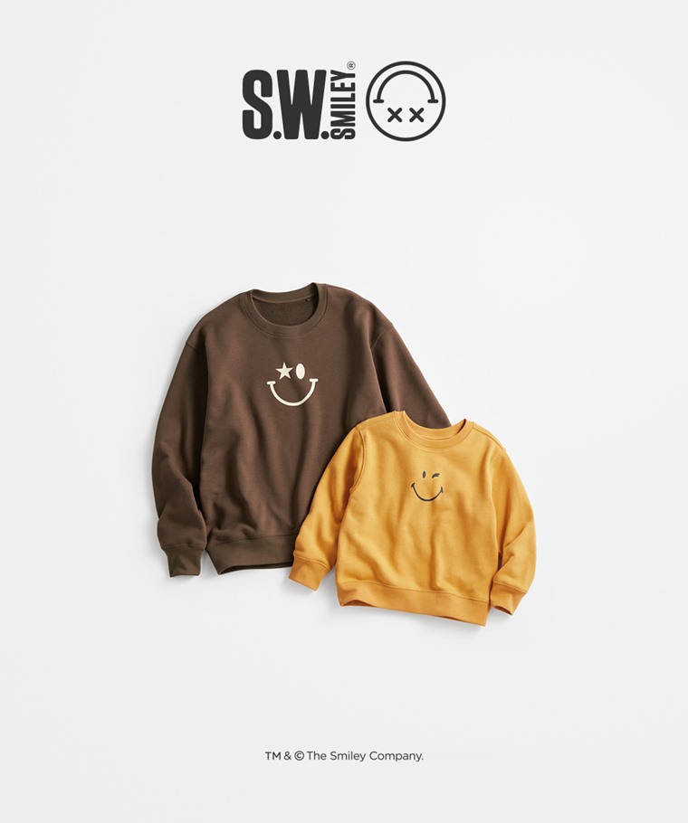 親子/情侶系列：女 · S.W.SMILEY®毛圈寬版印花圓領衫-03,童 · SmileyWorld®毛圈印花圓領衫-03