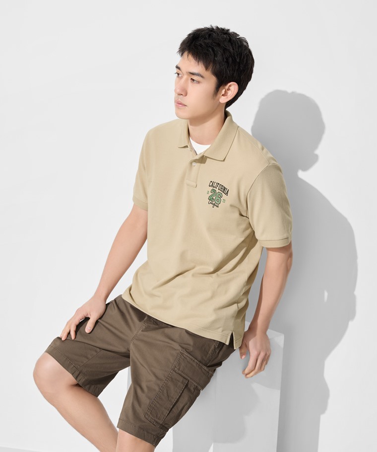 純棉網眼徽章polo衫-男