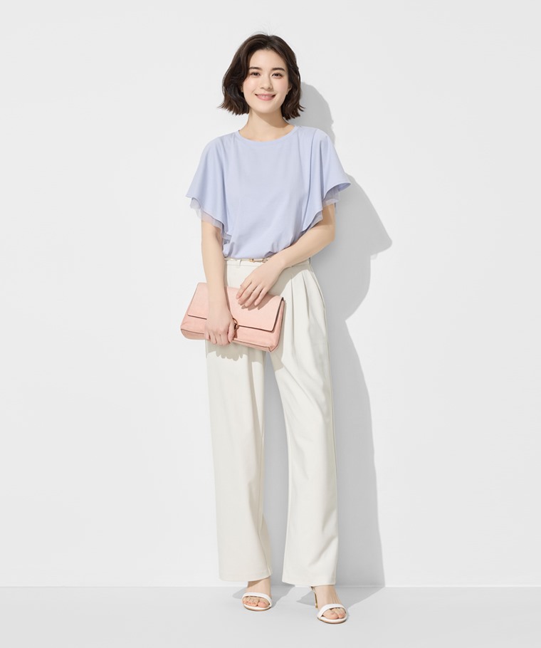 春夏女裝新品：女 · 柔滑棉網紗荷葉袖上衣