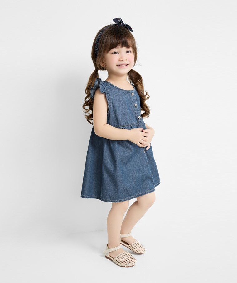 牛仔荷葉袖洋裝-童