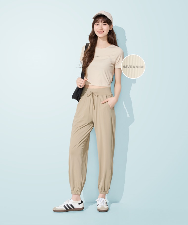 輕涼羅紋文字印花短版上衣-女