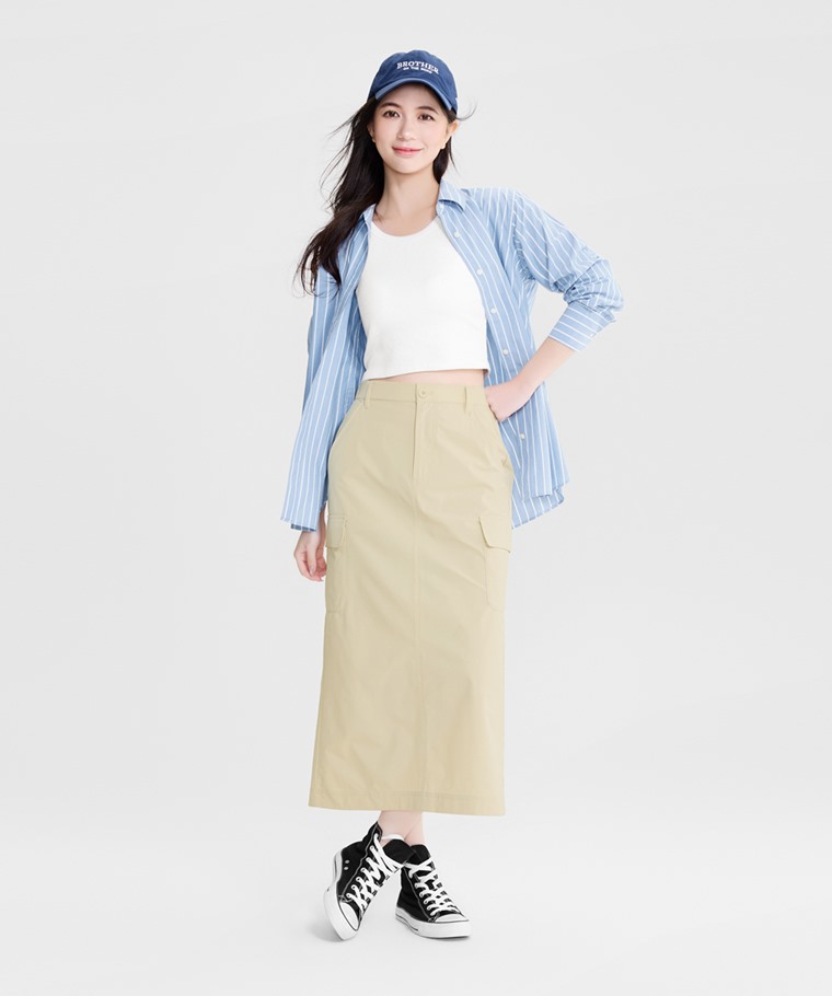 機能彈性工裝長裙-女