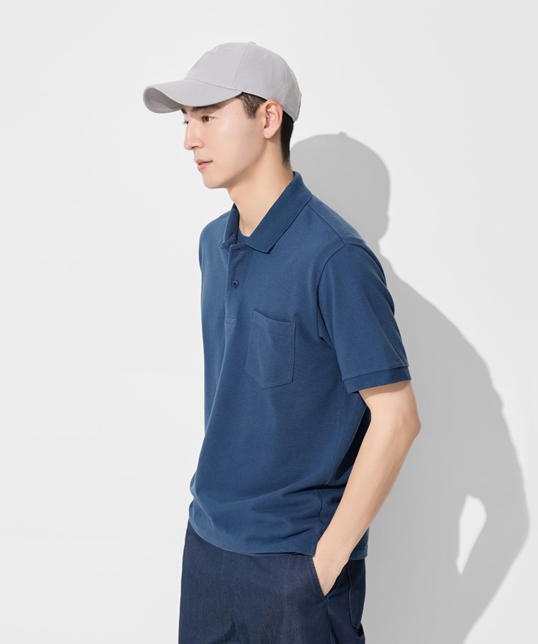 純棉網眼口袋polo衫-男