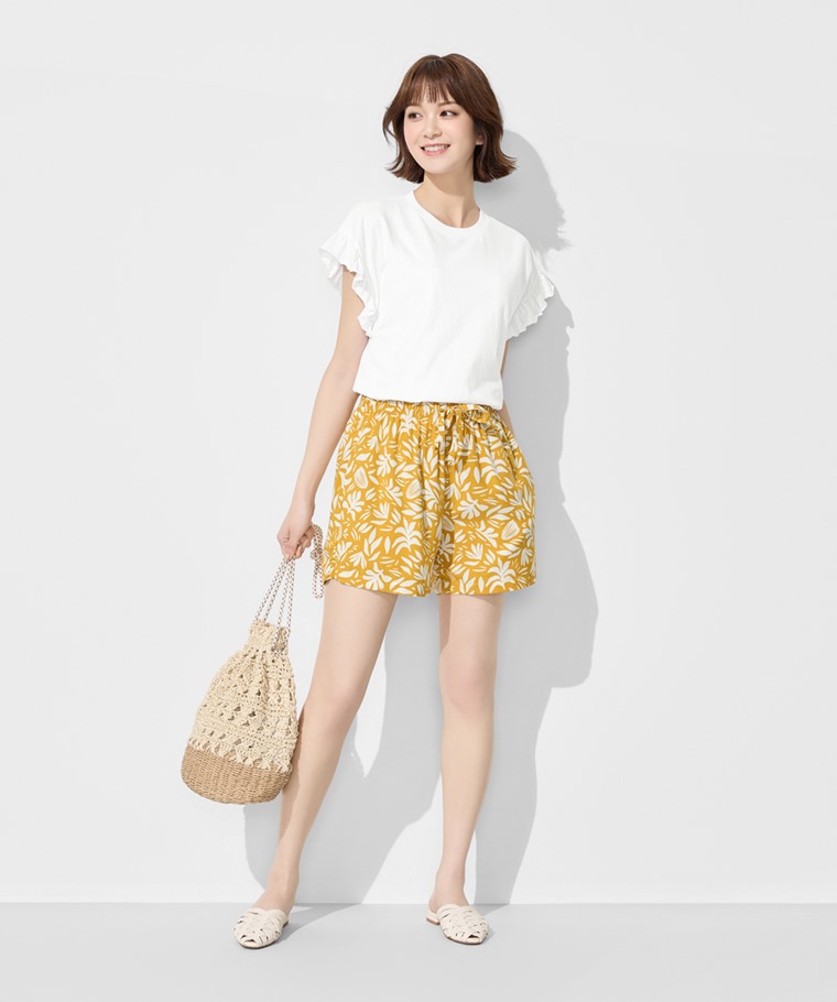 嫘縈圖騰花卉印花短褲-女