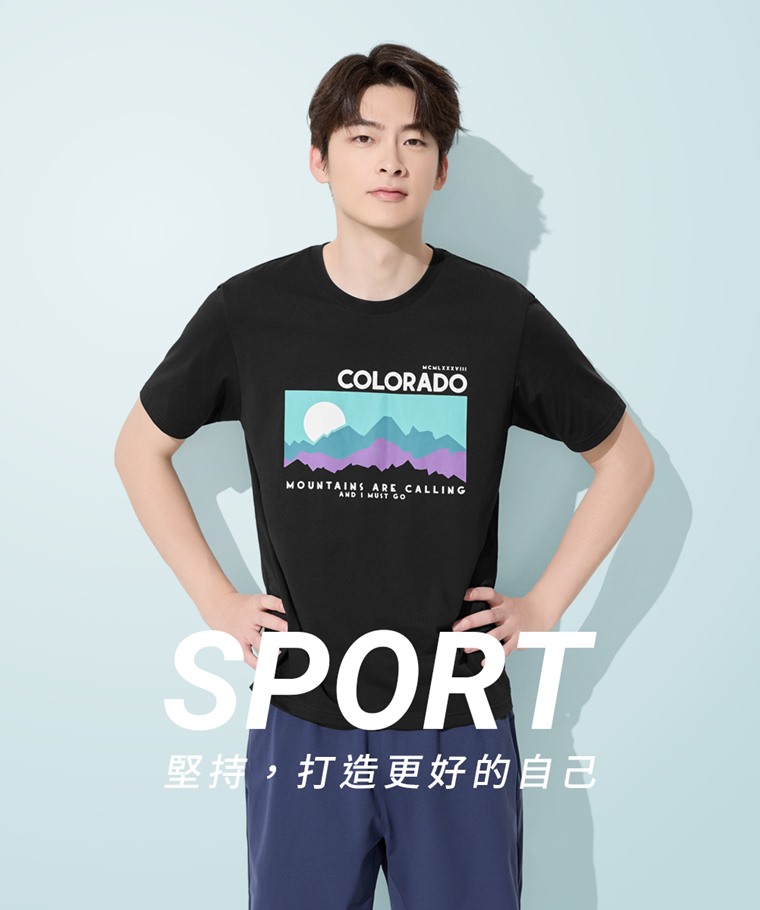 運動涼感印花圓領T恤-01-男