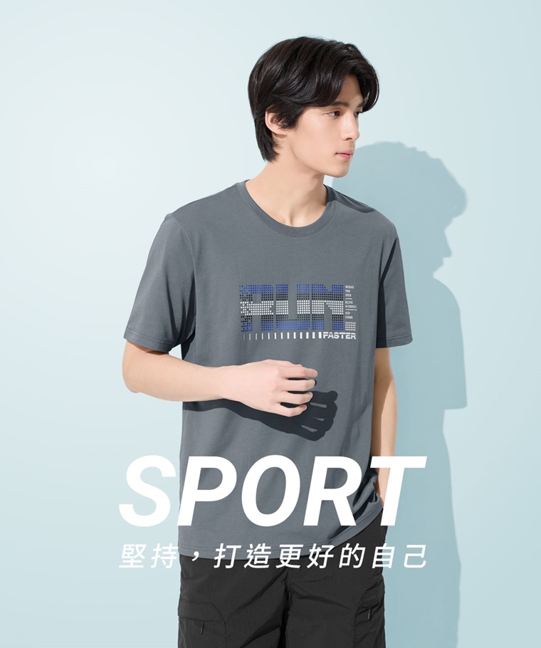運動涼感印花圓領T恤-02-男