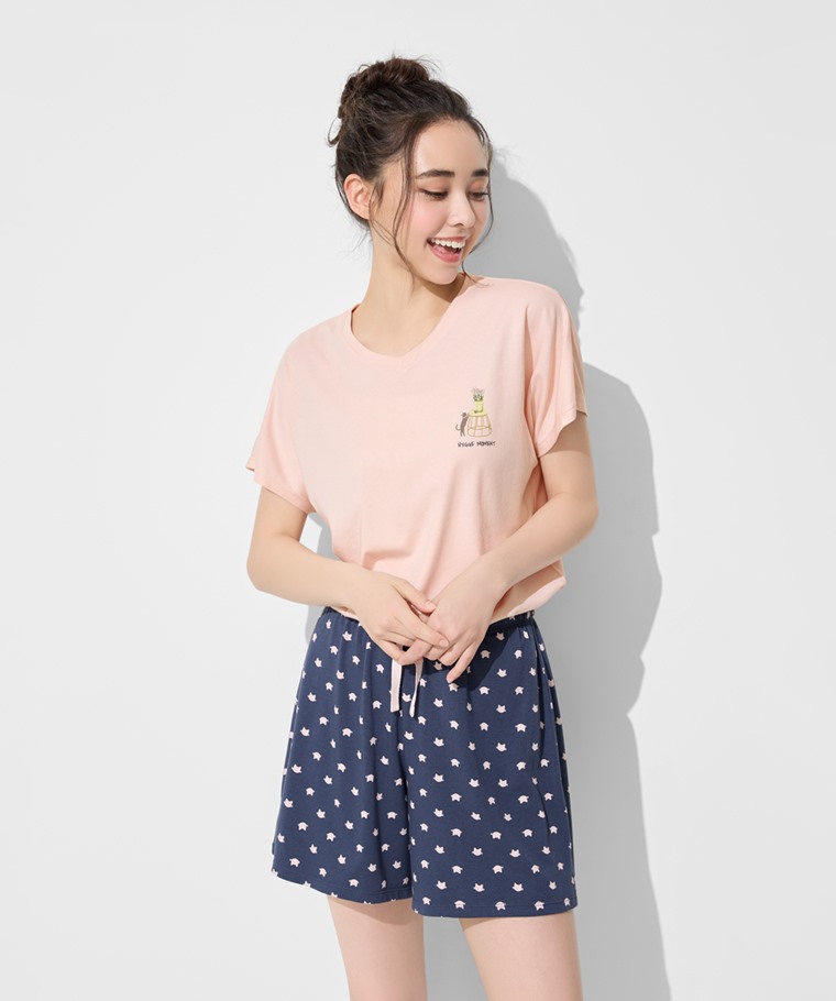 莫代爾V領貓咪家居套裝-女