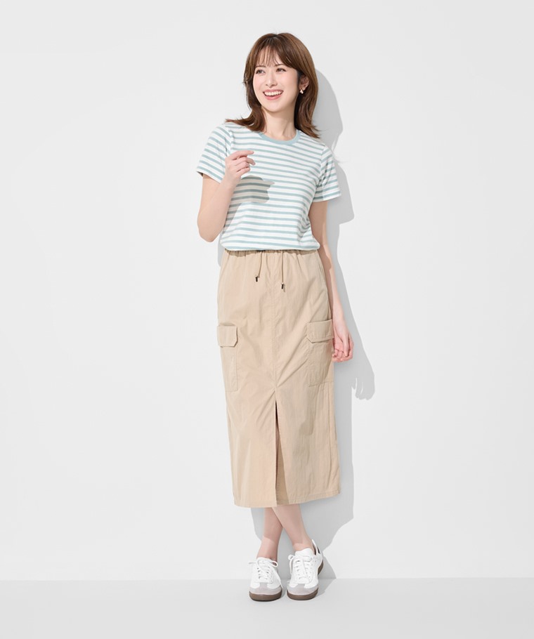 純棉條紋圓領T恤-女