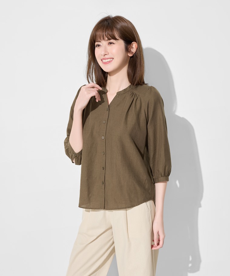 棉麻七分袖襯衫-女