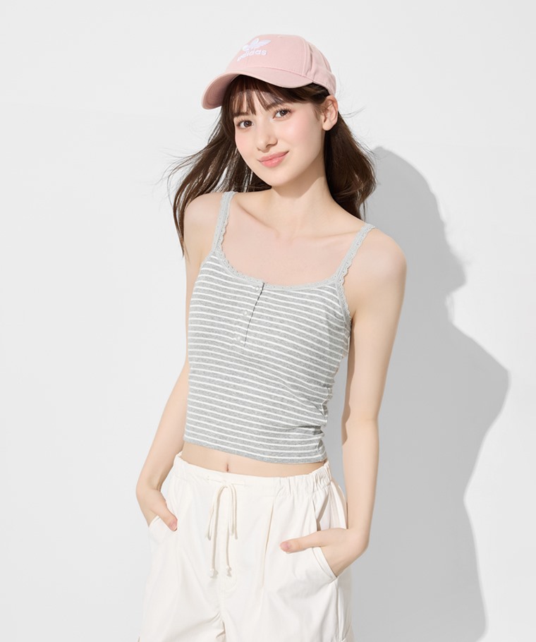 Bra條紋蕾絲細肩帶背心-女